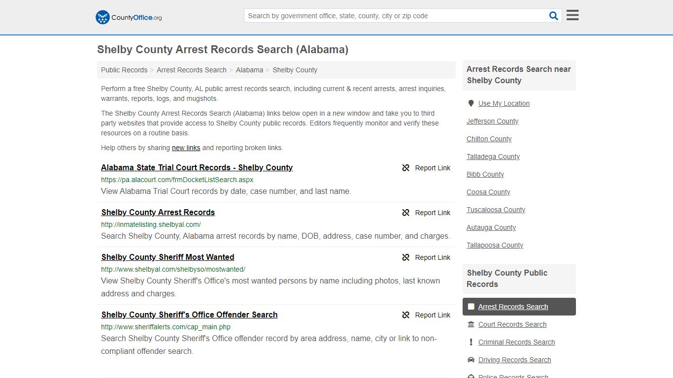 Shelby County Arrest Records Search (Alabama) - County Office